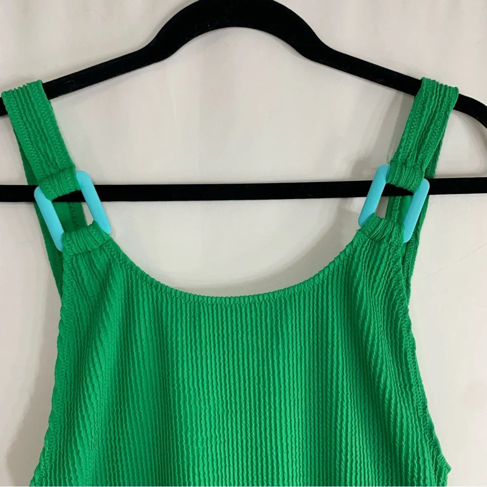 NWT Aerie Green Shimmery Crinkle Birthday Scoop Cheekiest One Piece Swimsuit - Picture 3 of 11